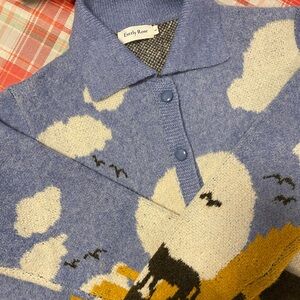 Warm cardigan sweater with western desert design